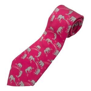 Hermes Paris Silk Tie Mens Red Gray Elephant Print Necktie see photos